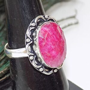 Ruby Pink Beryl Ring, Silver Plated Ring, Handmade Ring, Women Ring, Adjustable Ring (Size- 7.75 USA) BRS-394