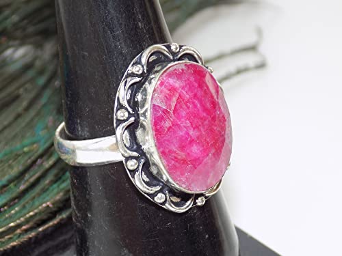 Ruby Pink Beryl Ring, Silver Plated Ring, Handmade Ring, Women Ring, Adjustable Ring (Size- 7.75 USA) BRS-394