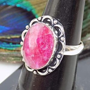 Ruby Pink Beryl Ring, Silver Plated Ring, Handmade Ring, Women Ring, Adjustable Ring (Size- 7.75 USA) BRS-394