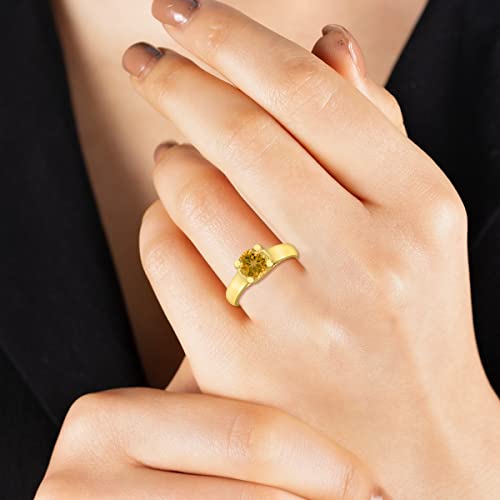 Round 7MM Citrine Cathedral Solitaire Ring in 10K Yellow Gold