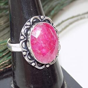 Ruby Pink Beryl Ring, Silver Plated Ring, Handmade Ring, Women Ring, Adjustable Ring (Size- 7.75 USA) BRS-394