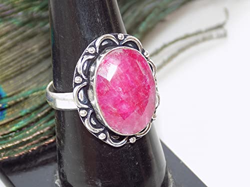 Ruby Pink Beryl Ring, Silver Plated Ring, Handmade Ring, Women Ring, Adjustable Ring (Size- 7.75 USA) BRS-394