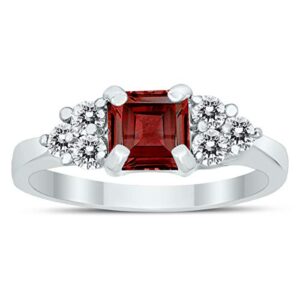 Princess Cut 6X6MM Garnet and Diamond Duchess Ring in 10K White Gold