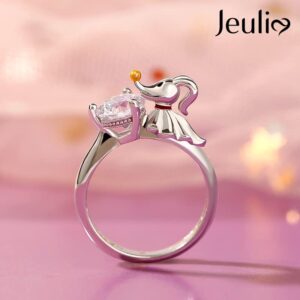 Jeulia Round Cut Silver Ring: Sterling Silver Hug Me Fashion Anniversary Promise Engagement Wedding Christmas Ring for Her with Gift Jewelry Box (White-2, 8)