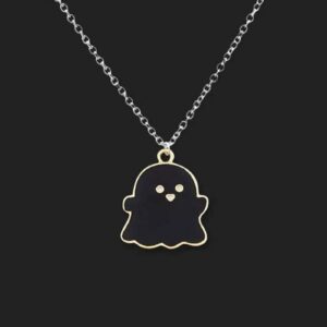 Cute Cartoon Ghost Friendship Couple Pendant Necklaces, Black and White Ghost Necklaces Couples Friendship for Best Friend Lovely Women Necklaces Jewelry, One-size