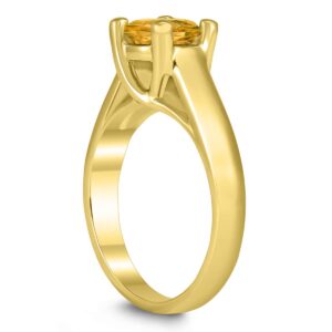 Round 7MM Citrine Cathedral Solitaire Ring in 10K Yellow Gold