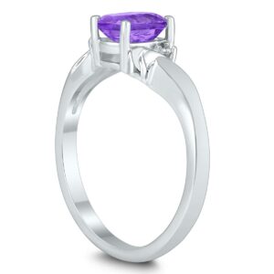 7X5MM Amethyst and Diamond Wave Ring in 10K White Gold