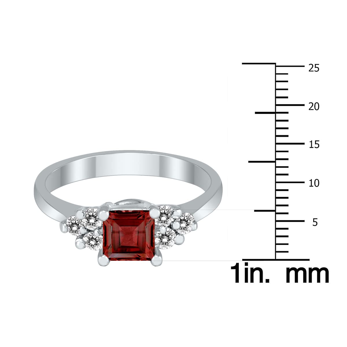 Princess Cut 5X5MM Garnet and Diamond Duchess Ring in 10K White Gold