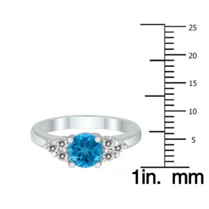 6MM Blue Topaz and Diamond Cynthia Ring in 10K White Gold