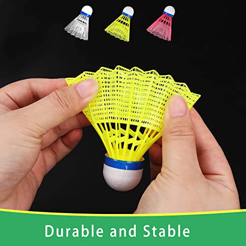 PULEEBO 12 Pack Badminton Birdies Nylon Feather Badminton Shuttlecocks for Beginners Kids Adults, Shuttlecock for Badminton Outdoor Training Play 1 Dozen Balls 4 Yellow 4 White 4 Pink