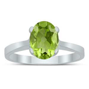 oval solitaire 8x6mm peridot ring in 10k white gold