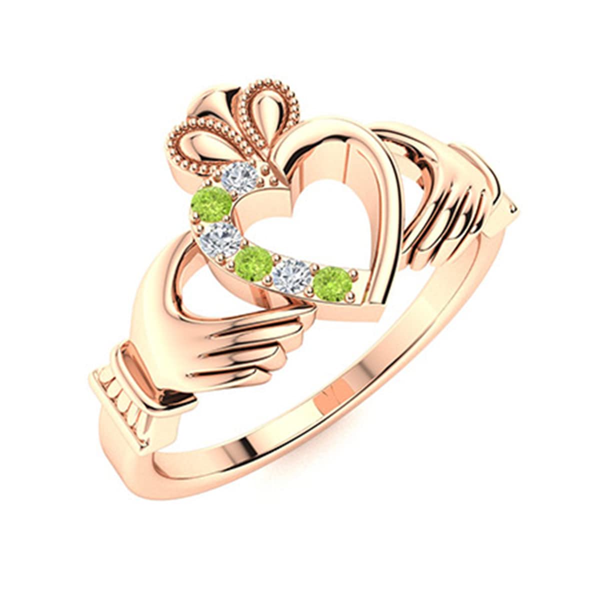 2MM Heart Shape Natural Peridot Gemstone 925 Sterling Silver Irish Claddagh Ring (Rose Gold Vermeil, 11)