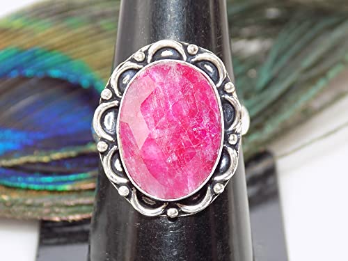 Ruby Pink Beryl Ring, Silver Plated Ring, Handmade Ring, Women Ring, Adjustable Ring (Size- 7.75 USA) BRS-394