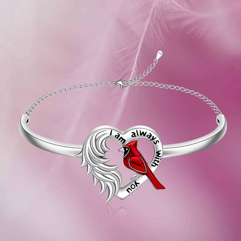 Iringnier Cardinal Bracelet for Women Heart Angel Wing When a Cardinal Appears Your Loved One Is Near Inspirational Memory Memorial Bracelet for Loss Of Loved One Gifts