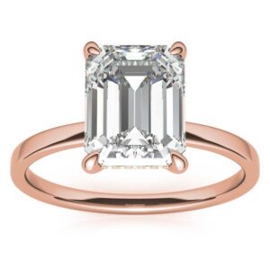 10K Solid Rose Gold Handmade Engagement Ring 1 CT Emerald Cut Moissanite Diamond Solitaire Wedding/Bridal Ring for Women/Her Propose Ring Set (7.5)