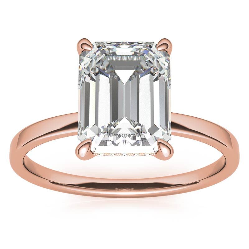 10K Solid Rose Gold Handmade Engagement Ring 1 CT Emerald Cut Moissanite Diamond Solitaire Wedding/Bridal Ring for Women/Her Propose Ring Set (7.5)