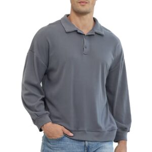 Mens Outdoor Polo Shirt Thick Golf Pullovers Long Sleeve Skin Friendly Thermal Fabric 2XL Grey