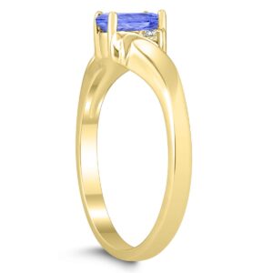 6X4MM Tanzanite and Diamond Wave Ring in 10K Yellow Gold