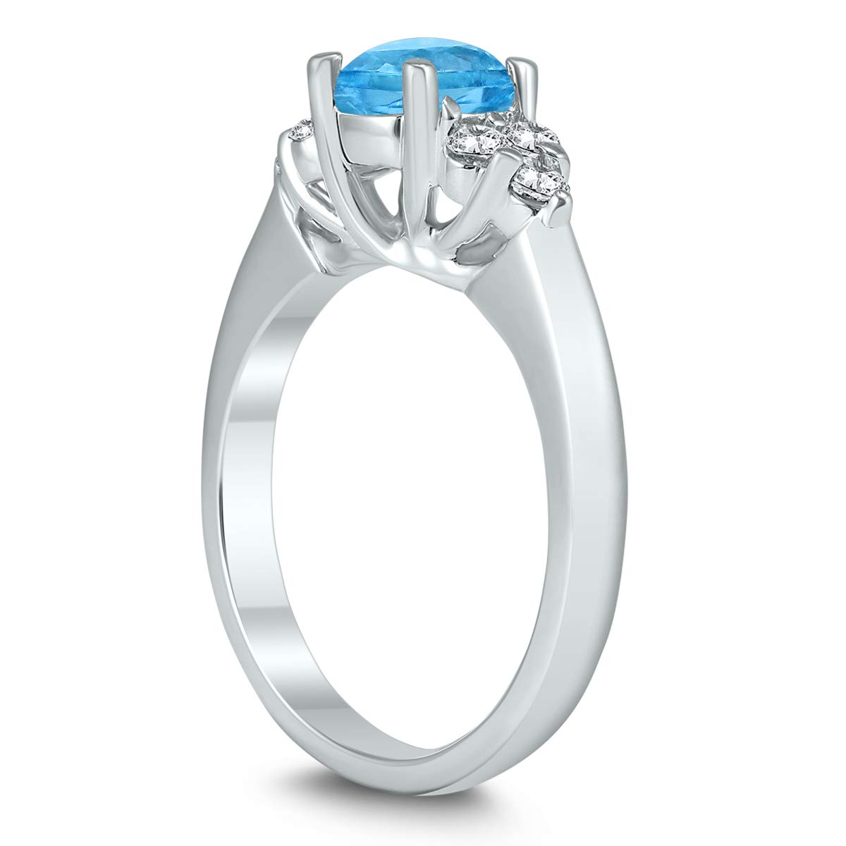 6MM Blue Topaz and Diamond Cynthia Ring in 10K White Gold