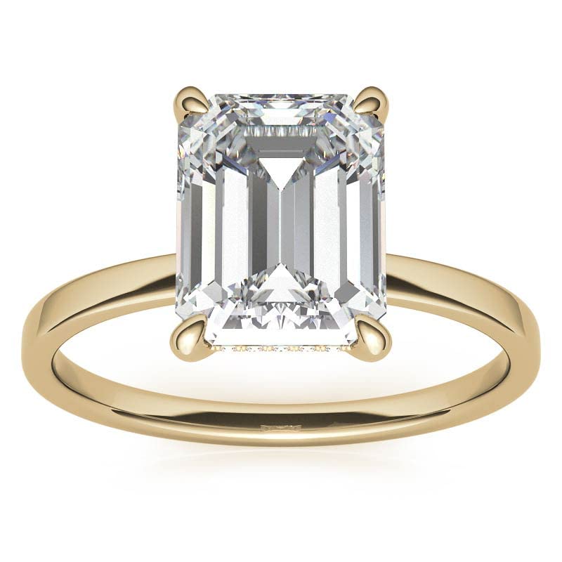 10K Solid Yellow Gold Handmade Engagement Ring 1 CT Emerald Cut Moissanite Diamond Solitaire Wedding/Bridal Ring for Women/Her Anniversary Ring Set (7)