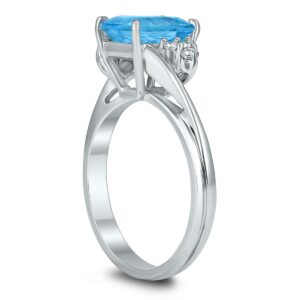 8X6MM Blue Topaz and Diamond Twist Ring in 10K White Gold