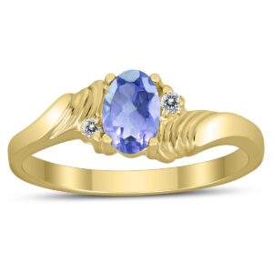 6X4MM Tanzanite and Diamond Wave Ring in 10K Yellow Gold