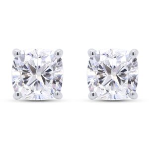 3 carat cushion cut moissanite stud earrings for women, lab created diamond solitaire moissanite wedding earrings in 18k white gold over sterling silver moissanite stud earring for women