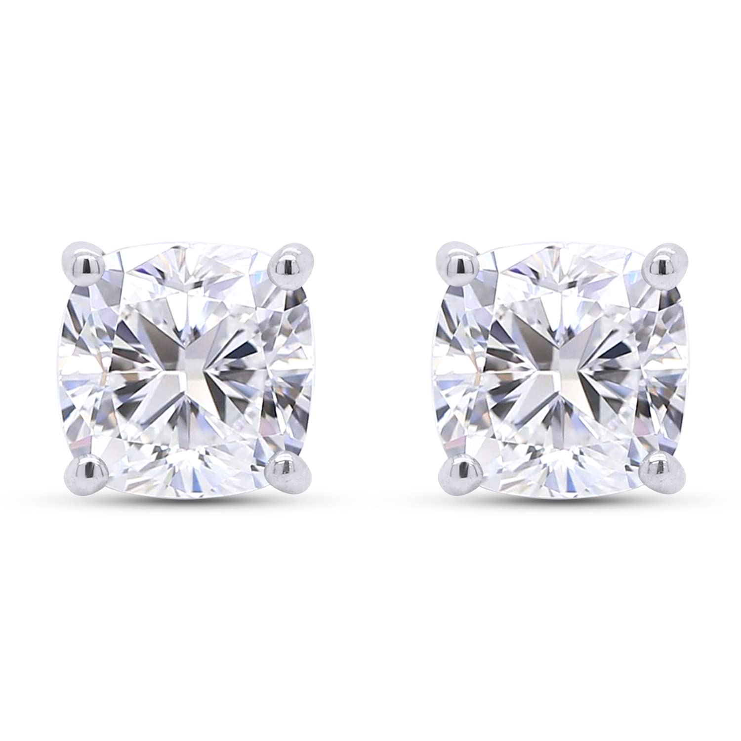 3 Carat Cushion Cut Moissanite Stud Earrings for Women, Lab Created Diamond Solitaire Moissanite Wedding Earrings In 18K White Gold Over Sterling Silver Moissanite Stud Earring for Women