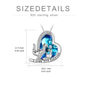 POPKIMI Dinosaur Gifts for Women Dinosaur Mother Necklace Sterling Silver Crystal Love Heart Dinosaur Pendant Necklaces I Love You Forever Jewelry Gifts For Women Mother Daughter