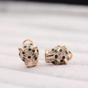 Animal Leopard Panther Jaguar Cheetah Clear and Black Cubic Zirconia Spot Dos Rose Gold Plated Leverback Stud Earrings Fashion Jewelry for Women