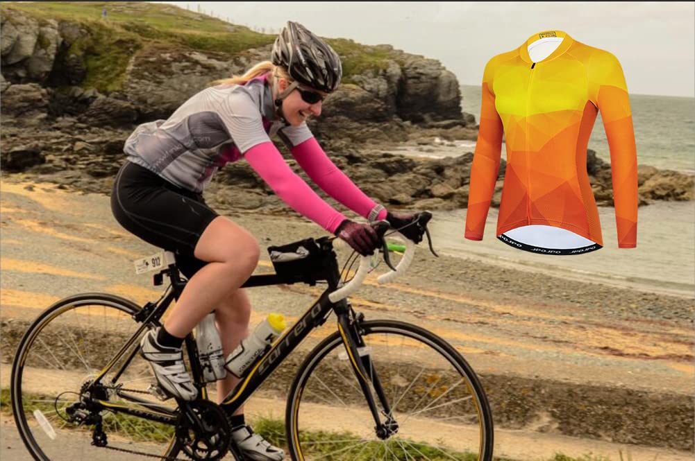 YOUALSO Bike Jersey Women Long Sleeve Cycling Shirt With Pockets Green Dots M