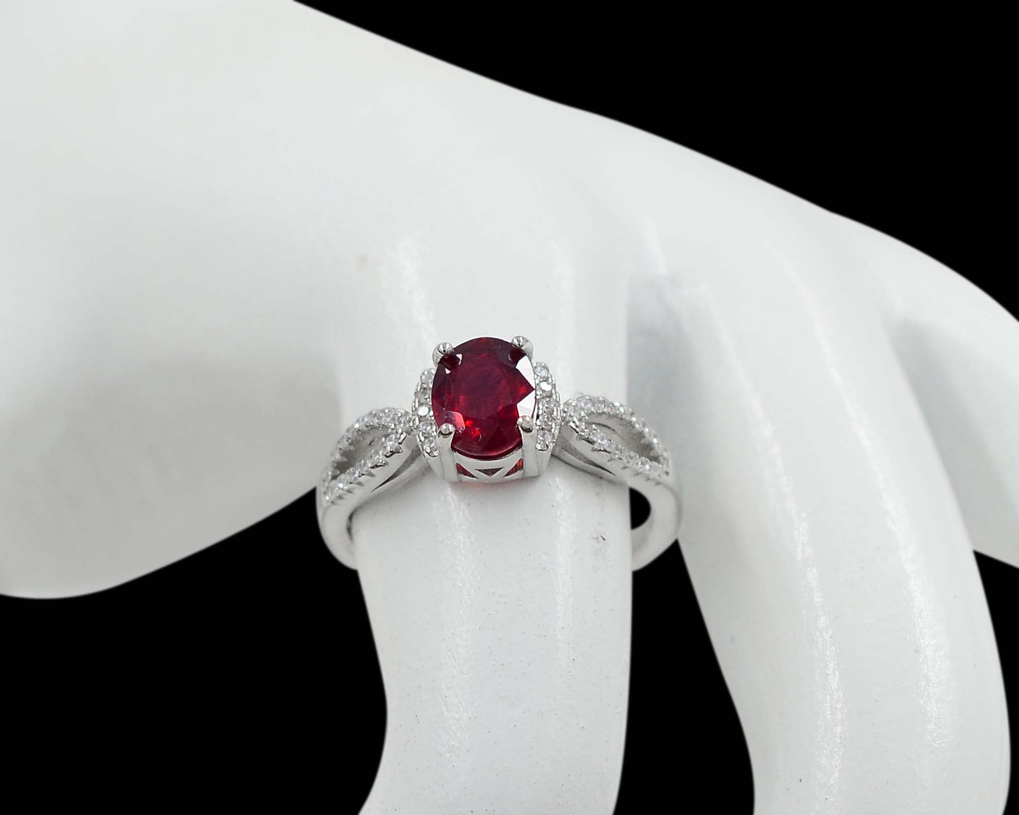 8X6 MM Natural Red Ruby Oval Cut Gemstone 925 Sterling Silver July Birthstone Solitaire Unisex Proposal Ring Love and Friendship Gift For Girlfriend (Rhodium Plated Silver, 8.5)