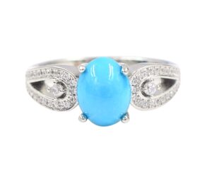 9x7 mm oval cut natural sleeping beauty turquoise gemstone 925 sterling silver december birthstone solitaire unisex proposal ring for wedding gift (rhodium plated silver, 6)