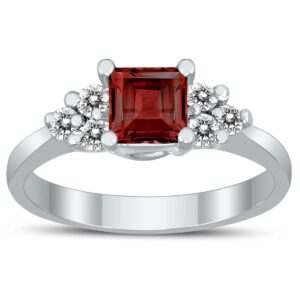 princess cut 5x5mm garnet and diamond duchess ring in 10k white gold