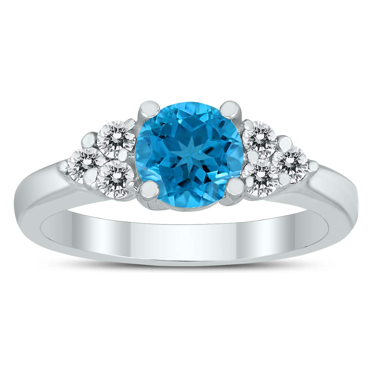 6MM Blue Topaz and Diamond Cynthia Ring in 10K White Gold