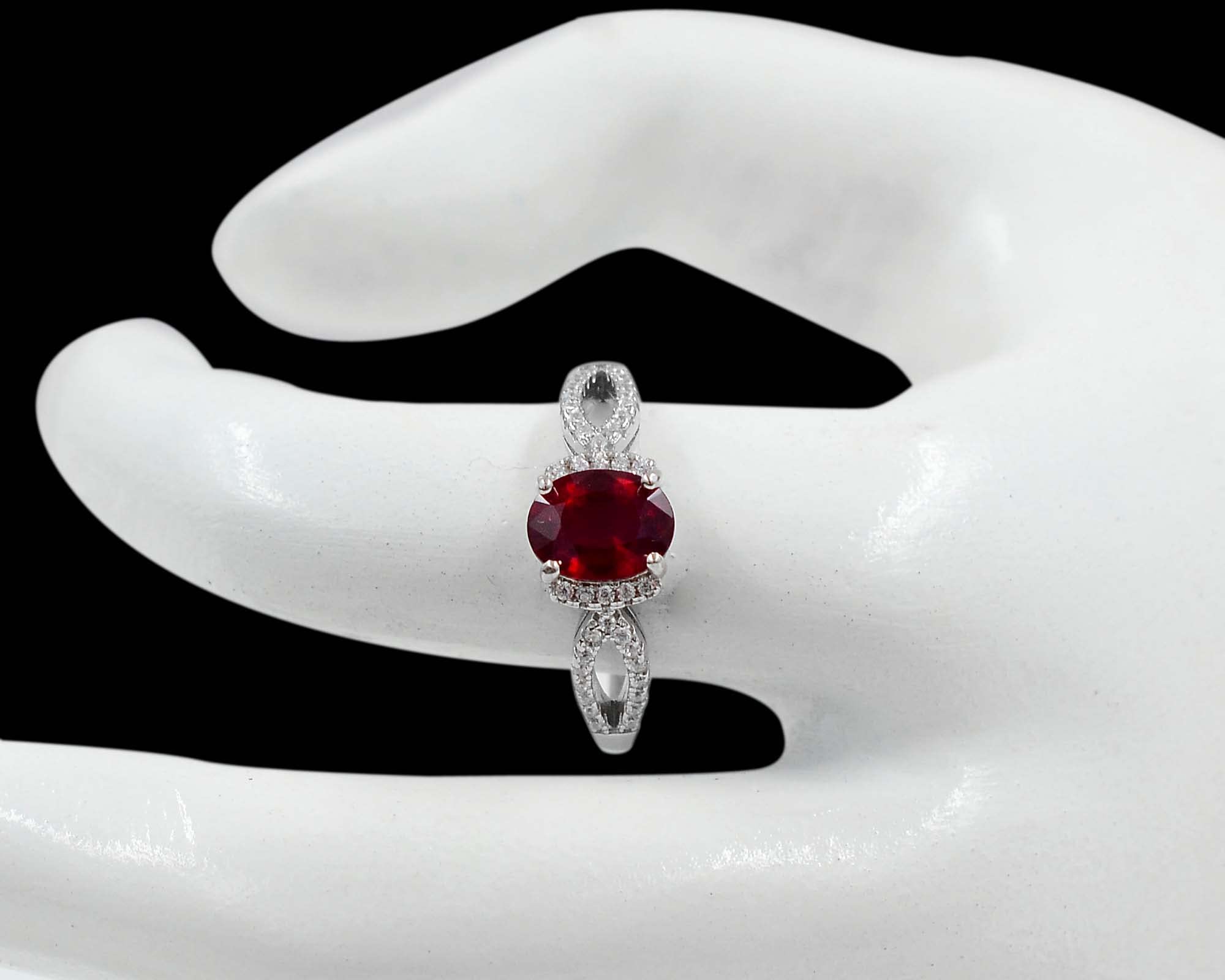 8X6 MM Natural Red Ruby Oval Cut Gemstone 925 Sterling Silver July Birthstone Solitaire Unisex Proposal Ring Love and Friendship Gift For Girlfriend (Rhodium Plated Silver, 8.5)