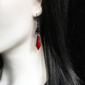 Gothic Dark Bat Dangle Earrings Red Black Crystal Gems Bat Earrings Punk Rock Style Bat Animal Earrings Halloween Costumes Earrings Jewelry for Women (Red)