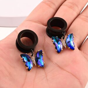 Atomhole 2 PCS Ear Gauges Elegant Butterfly Dangle Hypoallergenic Stainless Steel Ear Plugs Tunnels Gauges Stretcher Pair Selling 2g 0g for Women Piercing Body Jewelry (8mm(0G))