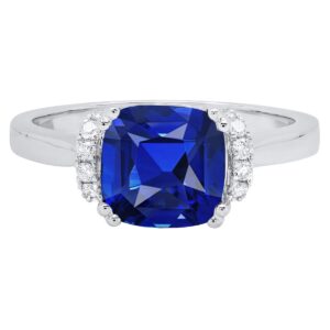 Dazzlingrock Collection 14K 8 MM Cushion Lab Created Blue Sapphire And Round Diamond Women Ring, White Gold, Size 8