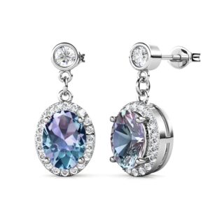 vemaza color change alexandrite earrings 925 sterling silver june birthstone round cut oval cut halo hypoallergenic drop dangle stud simulated created alexandrite earrings for women (diana)