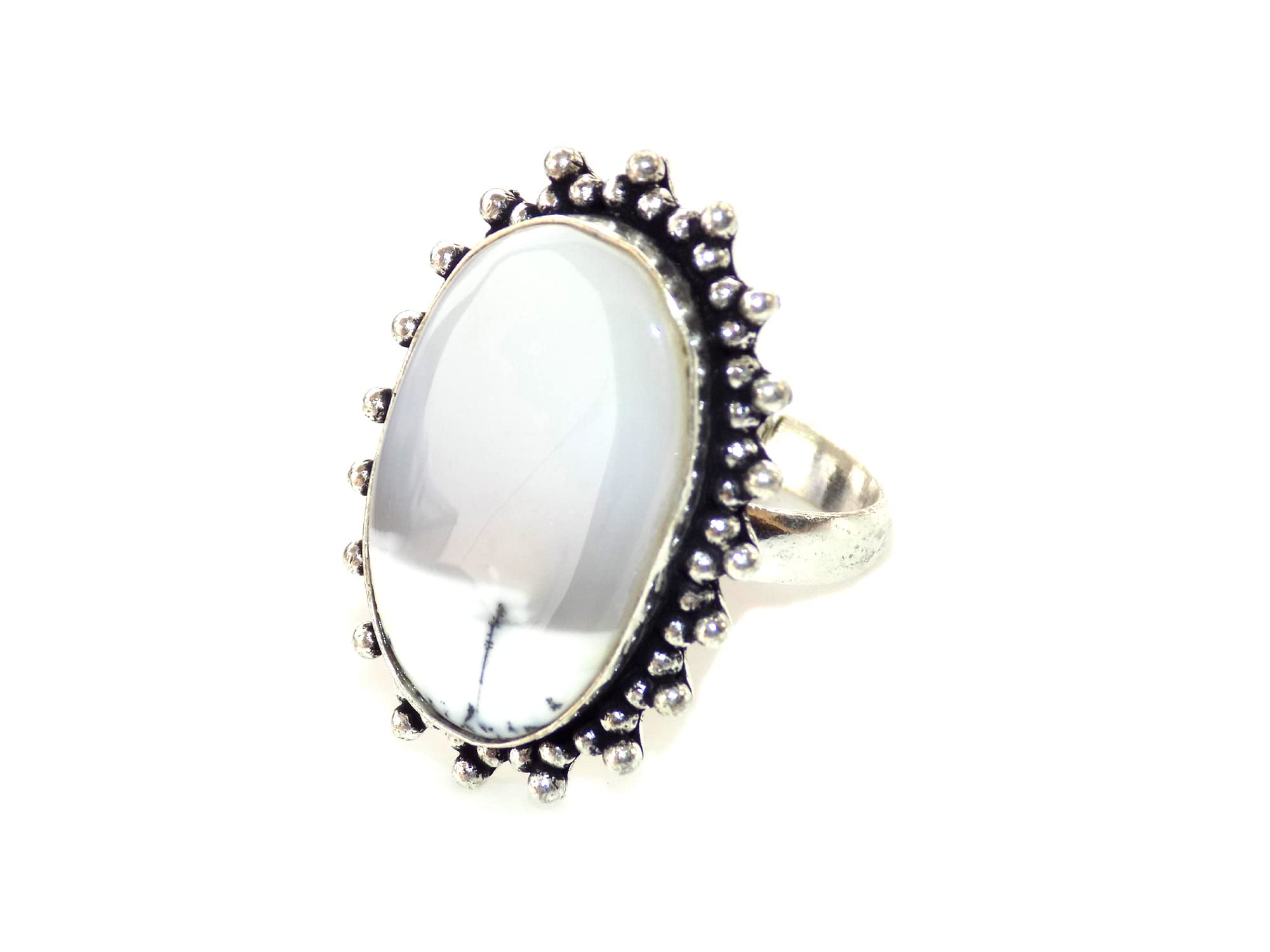 Dendritic Opal Ring, Silver Plated Ring, Handmade Ring, Women Ring Jewelry, Adjustable Ring, (Size- 7.5 USA) BRS-388