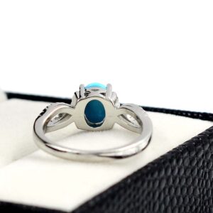 8X6 MM Oval Natural Blue Turquoise Cabochon 925 Sterling Silver December Birthstone Solitaire Unisex Proposal Ring Valentine Day Gift For Girlfriend Gift (Rhodium Plated Silver, 8)