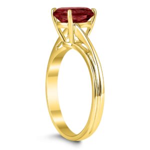 Solitaire Oval 8X6MM Garnet Gemstone Twist Ring in 10K Yellow Gold