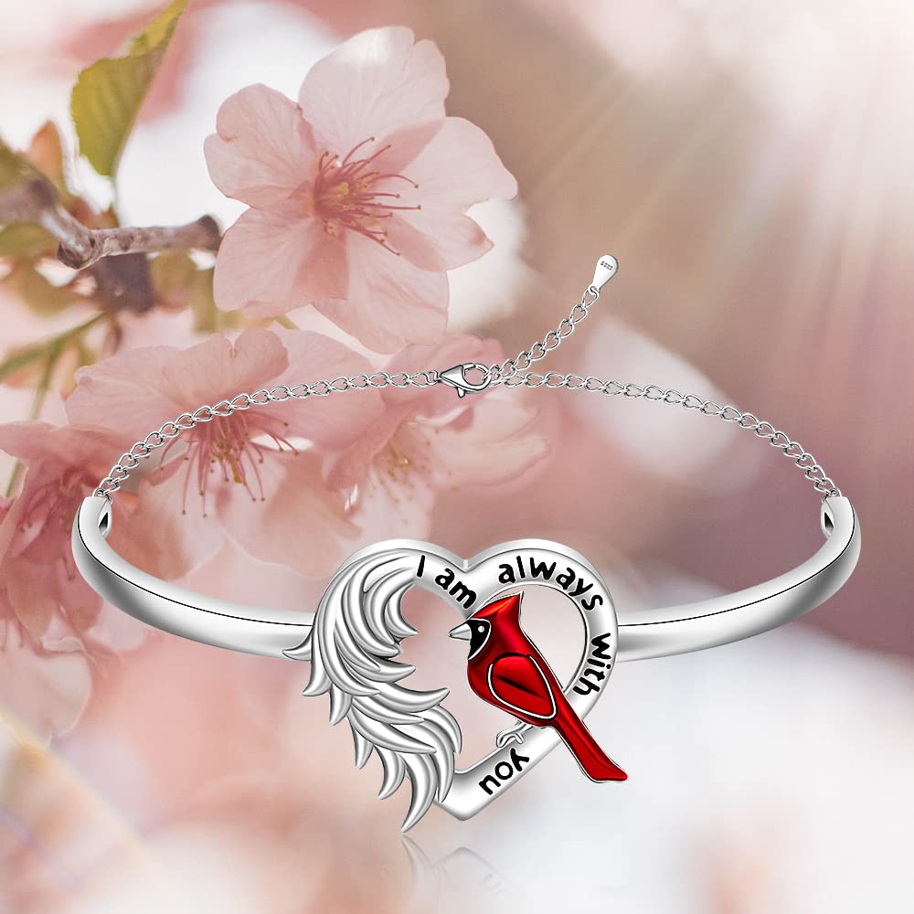 Iringnier Cardinal Bracelet for Women Heart Angel Wing When a Cardinal Appears Your Loved One Is Near Inspirational Memory Memorial Bracelet for Loss Of Loved One Gifts