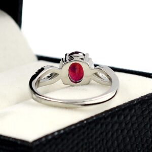 8X6 MM Natural Red Ruby Oval Cut Gemstone 925 Sterling Silver July Birthstone Solitaire Unisex Proposal Ring Love and Friendship Gift For Girlfriend (Rhodium Plated Silver, 8.5)