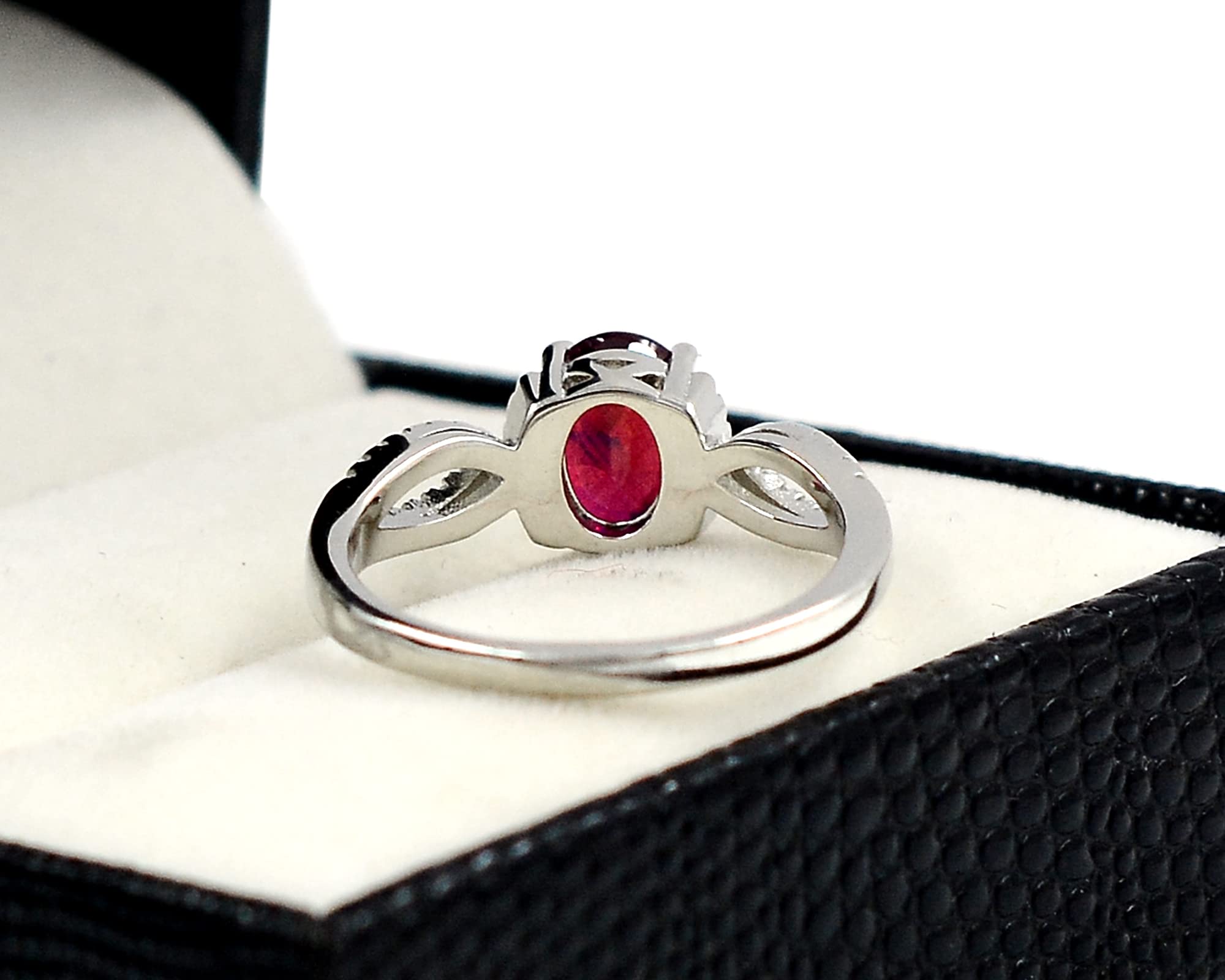 8X6 MM Natural Red Ruby Oval Cut Gemstone 925 Sterling Silver July Birthstone Solitaire Unisex Proposal Ring Love and Friendship Gift For Girlfriend (Rhodium Plated Silver, 8.5)