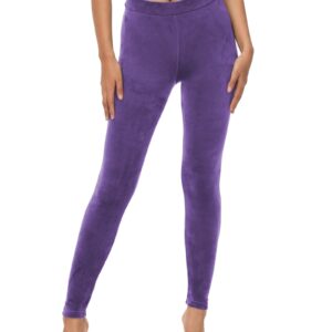 COZZYON Women Velour Leggings, High Waist Soft Leggings Warm Winter Velour Yoga Pants(Purple,L)