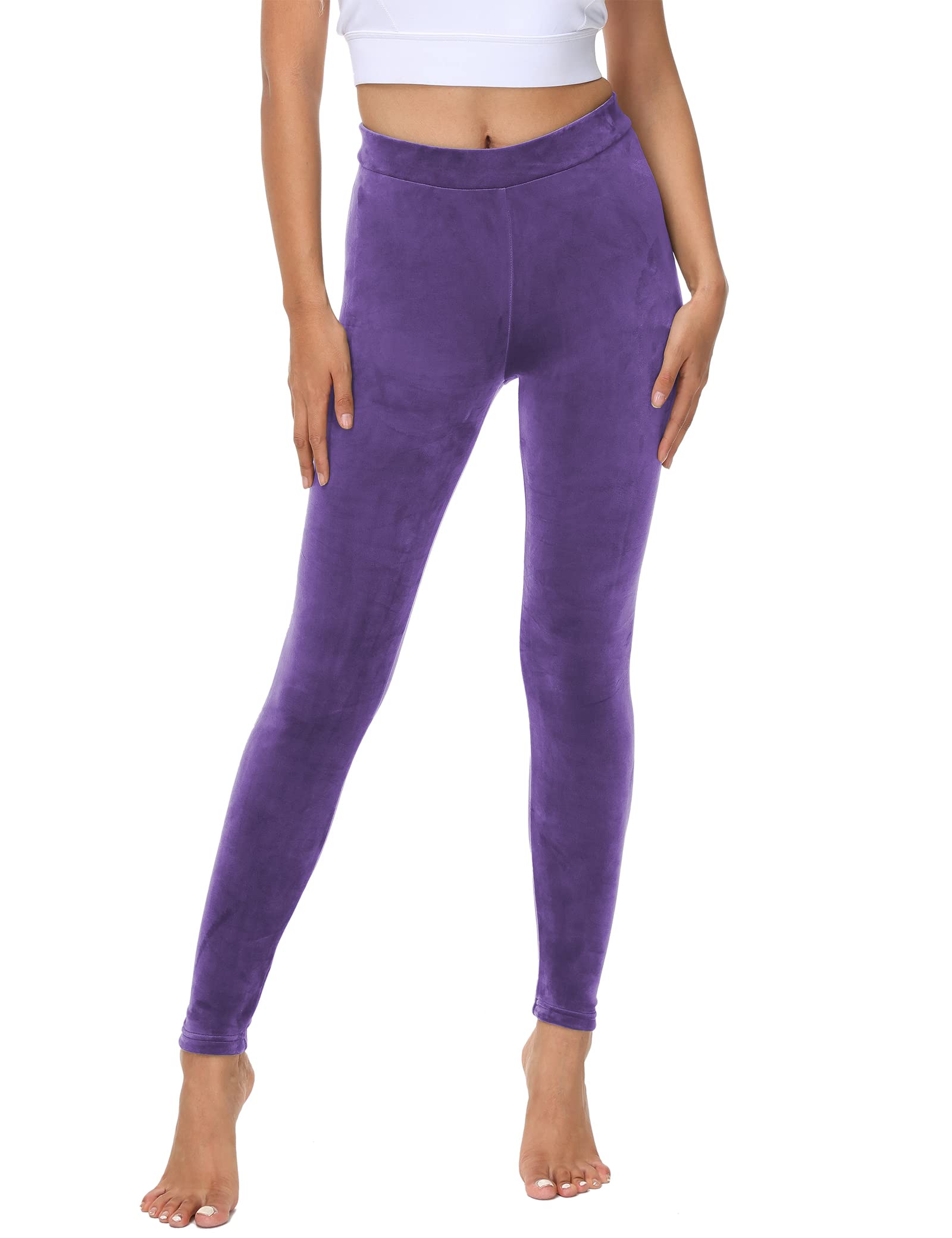 COZZYON Women Velour Leggings, High Waist Soft Leggings Warm Winter Velour Yoga Pants(Purple,L)