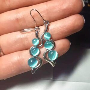 Earrings for Women Ladies Creative Curve Line Fashion Personalized Cat Eye Gem Wavy Jewelry Gifts, Blue