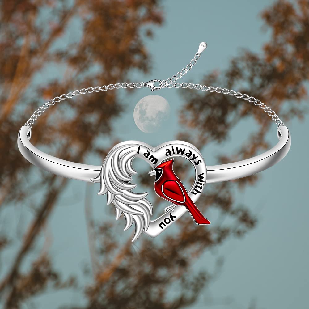 Iringnier Cardinal Bracelet for Women Heart Angel Wing When a Cardinal Appears Your Loved One Is Near Inspirational Memory Memorial Bracelet for Loss Of Loved One Gifts